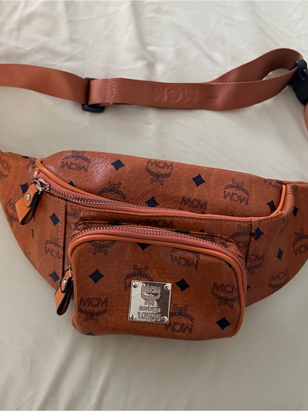 MCM Cognac/Black Visetos Logo Belt Bag